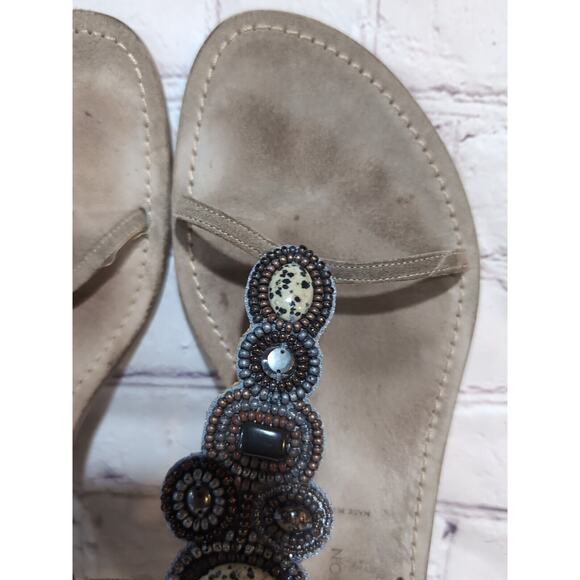 Sigerson Morrison Tan Suede Beaded Stone Sandals Ankle Straps Gladiator Size 9 - Picture 3 of 15